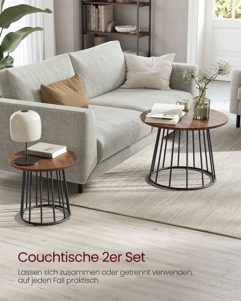 Rootz Coffee Table Set of 2 - Accent Tables - Living Room Tables - Steel Frame - Brown- Large: 60cm x 45cm, Small: 41.5cm x 37cm