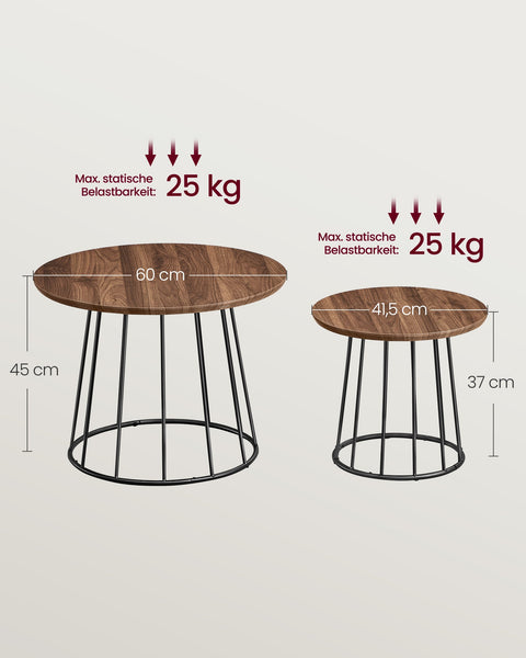 Rootz Coffee Table Set of 2 - Accent Tables - Living Room Tables - Steel Frame - Brown- Large: 60cm x 45cm, Small: 41.5cm x 37cm