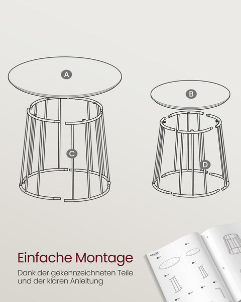 Rootz Coffee Table Set of 2 - Accent Tables - Living Room Tables - Steel Frame - Brown- Large: 60cm x 45cm, Small: 41.5cm x 37cm