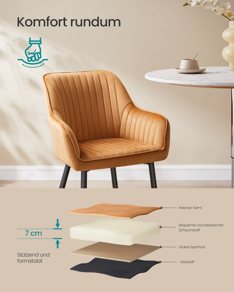 Rootz Velvet Upholstered Chair - Accent Chair - Cushioned Seat - Stylish Design - 60cm x 62.5cm x 85cm