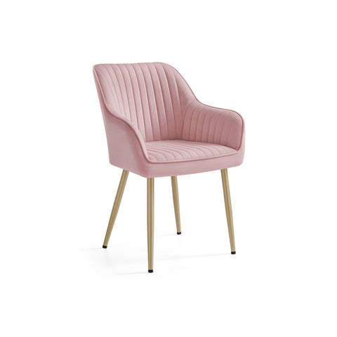 Rootz Velvet Chair - Blush Pink-Gold - Metal Legs - Wooden Top - Foam Padding - 60cm x 62.5cm x 85cm - Seat Cushion 7cm