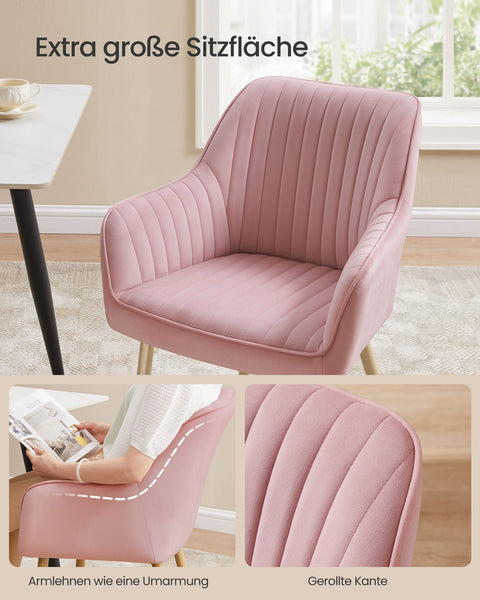 Rootz Velvet Chair - Blush Pink-Gold - Metal Legs - Wooden Top - Foam Padding - 60cm x 62.5cm x 85cm - Seat Cushion 7cm