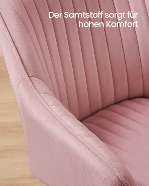 Rootz Velvet Chair - Blush Pink-Gold - Metal Legs - Wooden Top - Foam Padding - 60cm x 62.5cm x 85cm - Seat Cushion 7cm