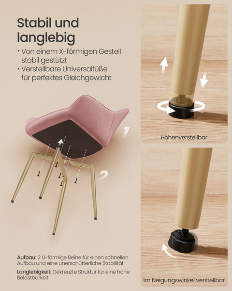 Rootz Velvet Chair - Blush Pink-Gold - Metal Legs - Wooden Top - Foam Padding - 60cm x 62.5cm x 85cm - Seat Cushion 7cm