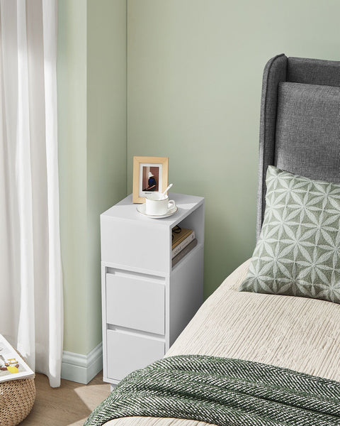 Rootz White Bedside Table - Nightstand - Storage Cabinet - Wood Chipboard - 30cm x 25cm x 65cm - MDF - 9.6kg - 45.4 kg Capacity