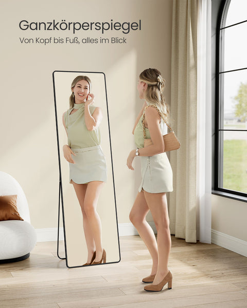 Rootz Full-Length Mirror - Rectangular Mirror - Ink Black Mirror - Tempered Glass - 160cm x 50cm