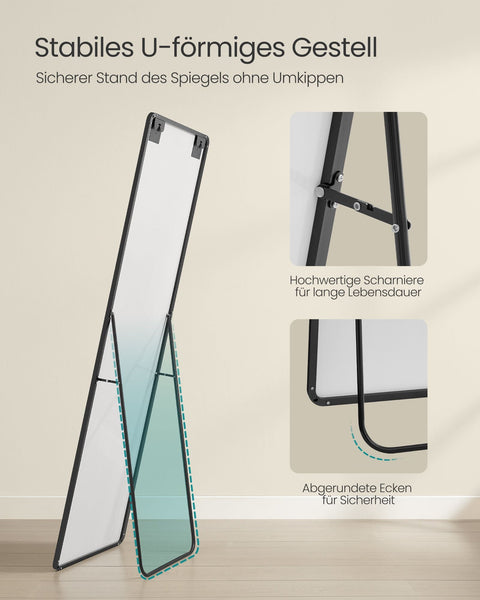 Rootz Full-Length Mirror - Rectangular Mirror - Ink Black Mirror - Tempered Glass - 160cm x 50cm