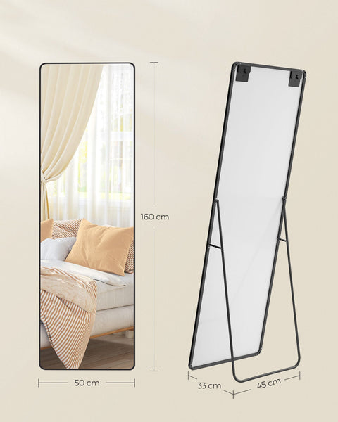 Rootz Full-Length Mirror - Rectangular Mirror - Ink Black Mirror - Tempered Glass - 160cm x 50cm