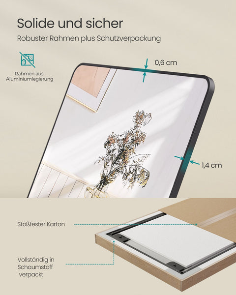 Rootz Full-Length Mirror - Rectangular Mirror - Ink Black Mirror - Tempered Glass - 160cm x 50cm