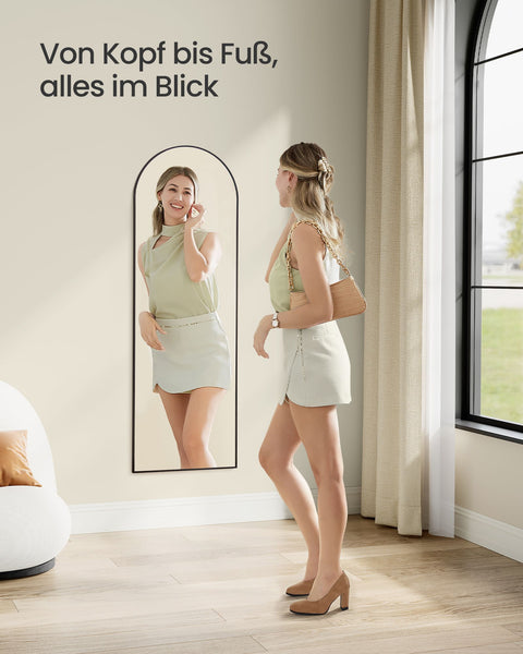 Rootz Full-Length Mirror - Body Mirror - Ink Black Mirror - Curved Design - Tempered Glass - 120cm x 40cm