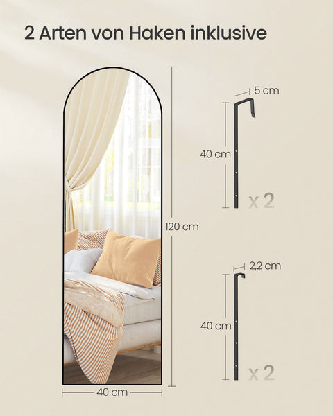 Rootz Full-Length Mirror - Body Mirror - Ink Black Mirror - Curved Design - Tempered Glass - 120cm x 40cm