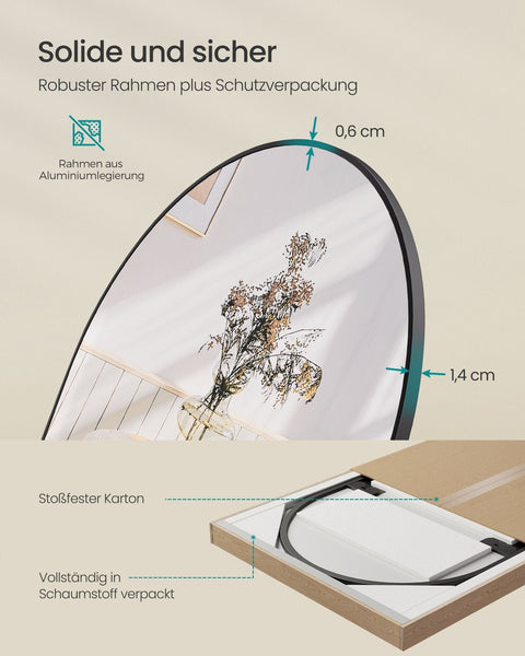 Rootz Full-Length Mirror - Body Mirror - Ink Black Mirror - Curved Design - Tempered Glass - 120cm x 40cm