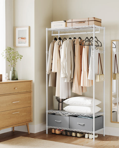 Rootz Steel Clothes Rack - Wardrobe Organizer - Garment Rack - Cloud White-Dove Gray - 40cm x 90cm x 180cm - Max 90kg Total Load Capacity