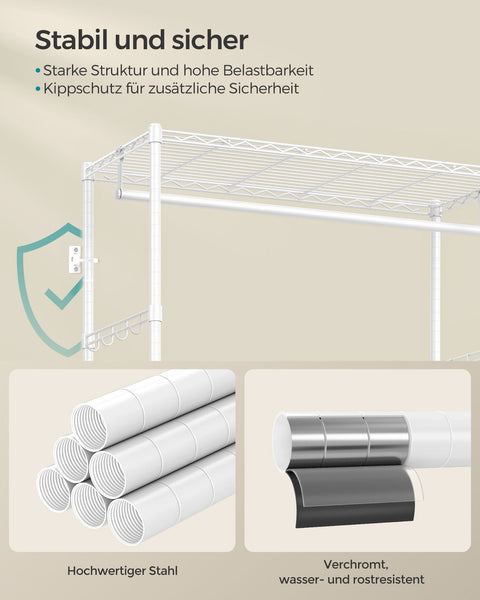 Rootz Steel Clothes Rack - Wardrobe Organizer - Garment Rack - Cloud White-Dove Gray - 40cm x 90cm x 180cm - Max 90kg Total Load Capacity