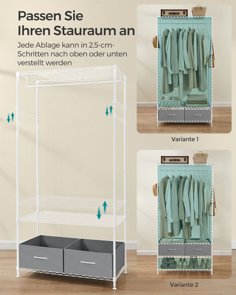 Rootz Steel Clothes Rack - Wardrobe Organizer - Garment Rack - Cloud White-Dove Gray - 40cm x 90cm x 180cm - Max 90kg Total Load Capacity