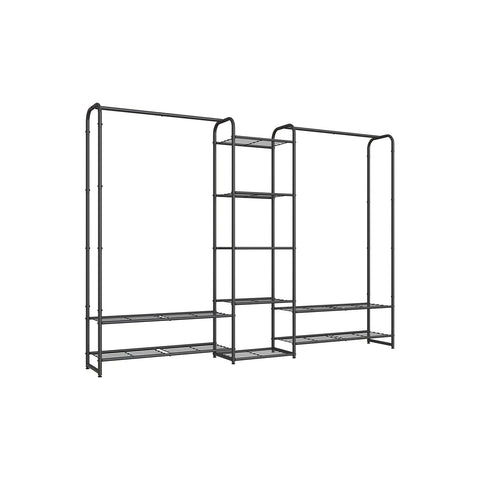 Rootz Clothes Rack with Shelves - Garment Organizer - Storage Stand - Steel Material - 29cm x 183cm x 158.4cm - Matte Black