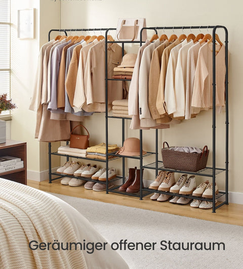 Rootz Clothes Rack with Shelves - Garment Organizer - Storage Stand - Steel Material - 29cm x 183cm x 158.4cm - Matte Black