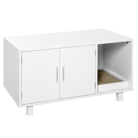 Rootz Litter Box Furniture - Cat Side Table - Scratching Post - Elegant Design - 91L x 52W x 50.5H cm MDF White