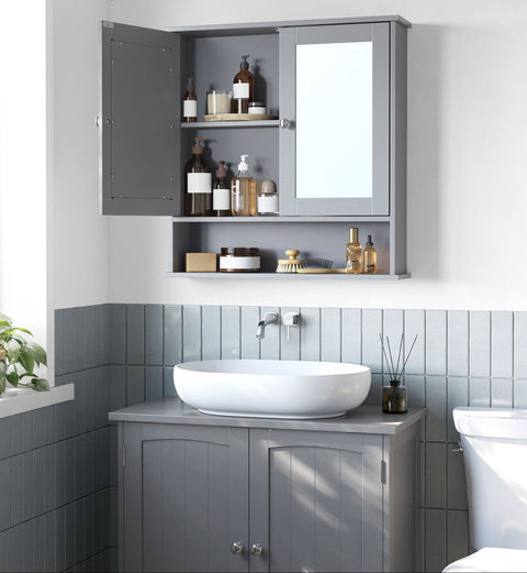 Rootz Wall-Mounted Mirror Cabinet - Grey - MDF Storage - Space-saving - 13 x 56.5 x 58.5 cm