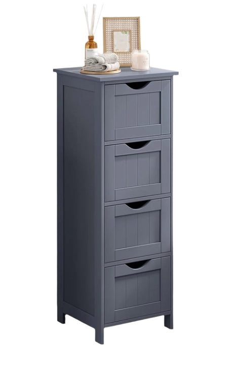 Rootz Side Cabinet with 4 Drawers - Bedside Table - Storage Chest - Oak Finish - 50cm x 40cm x 80cm