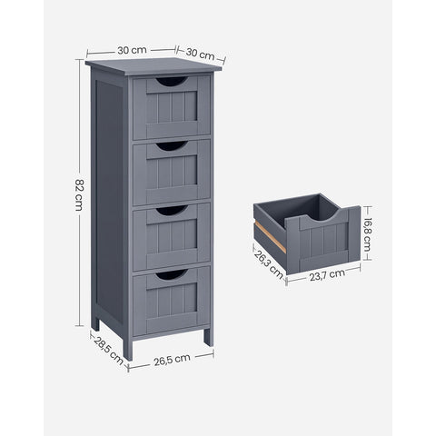 Rootz Side Cabinet with 4 Drawers - Bedside Table - Storage Chest - Oak Finish - 50cm x 40cm x 80cm
