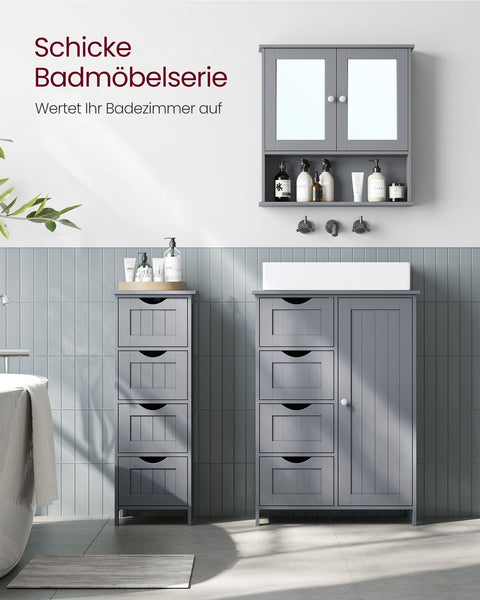 Rootz Wall-Mounted Mirror Cabinet - Grey - MDF Storage - Space-saving - 13 x 56.5 x 58.5 cm