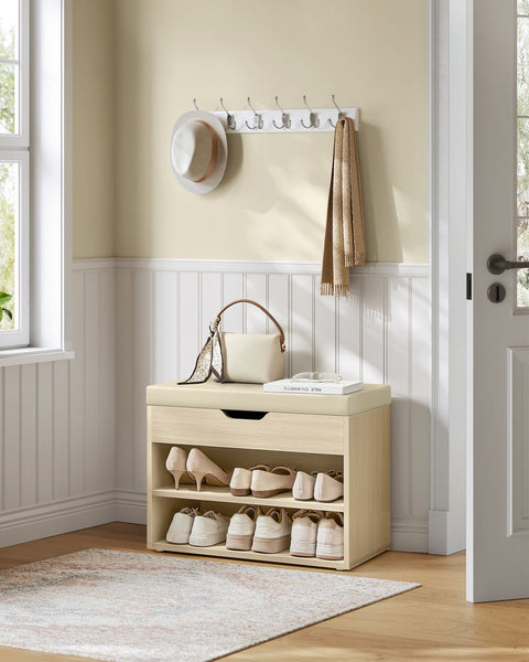 Rootz Shoe Bench with Storage - Entryway Organizer - Ottoman Bench - Chipboard Construction - 30cm x 60cm x 44cm - Natural Beige