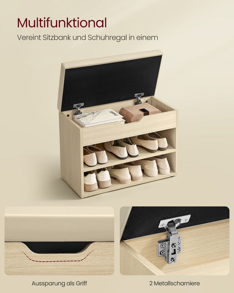 Rootz Shoe Bench with Storage - Entryway Organizer - Ottoman Bench - Chipboard Construction - 30cm x 60cm x 44cm - Natural Beige