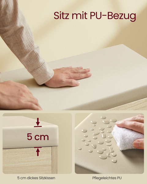 Rootz Shoe Bench with Storage - Entryway Organizer - Ottoman Bench - Chipboard Construction - 30cm x 60cm x 44cm - Natural Beige