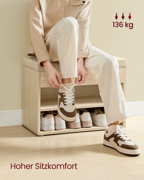 Rootz Shoe Bench with Storage - Entryway Organizer - Ottoman Bench - Chipboard Construction - 30cm x 60cm x 44cm - Natural Beige