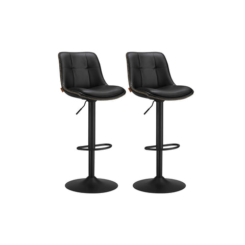 Rootz Set of 2 Bar Stools - High Chairs - Backrest - PU Material - Chrome Plated Steel - Foam Padding - 44cm x 48cm x (90-112)cm