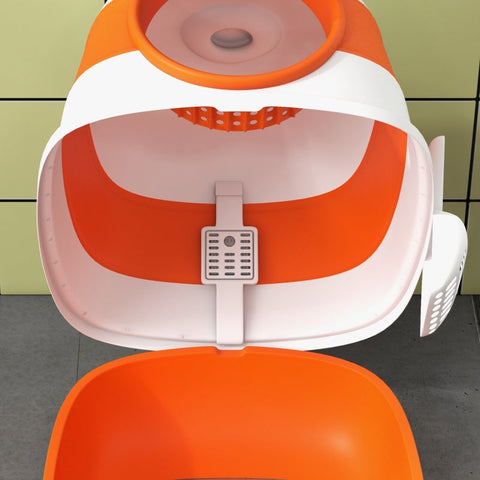 Rootz Cat Toilet - Cat Litter Box - Feline Privacy Enclosure - Prevents Litter Scatter - Odor Control - Easy Cleaning - 52cm x 41cm x 38cm - Plastic, ABS