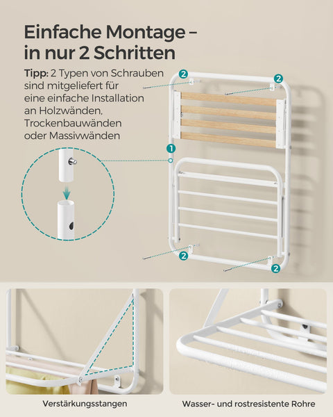 Rootz Compact Steel Washing Rack - Dish Drainer - Drying Rack - Cloud White - 26cm x 42cm x 56cm - Lightweight - Static Load Capacity 10kg