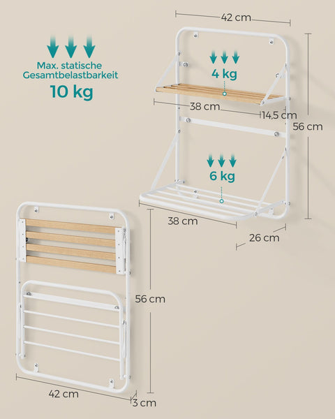 Rootz Compact Steel Washing Rack - Dish Drainer - Drying Rack - Cloud White - 26cm x 42cm x 56cm - Lightweight - Static Load Capacity 10kg