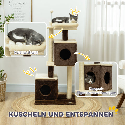 Rootz Cat Tree - Divisible Cat Tower - Indoor Cat Playground - Cozy Hideaway - 55cm x 48cm x 107cm
