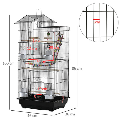 Rootz Bird Cage - Aviary - Parrot Cage - Spacious & Safe Design - 46cm x 36cm x 100cm