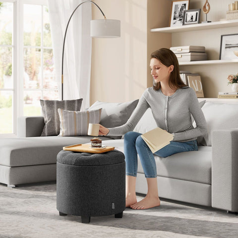 Rootz Upholstered Stool - Ottoman - Footrest - MDF & Imitation Linen - High Resilience Foam - 45cm x 45cm x 44.5cm