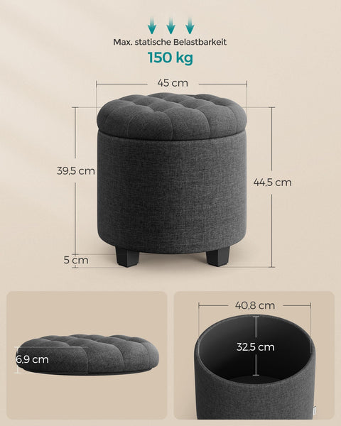 Rootz Upholstered Stool - Ottoman - Footrest - MDF & Imitation Linen - High Resilience Foam - 45cm x 45cm x 44.5cm
