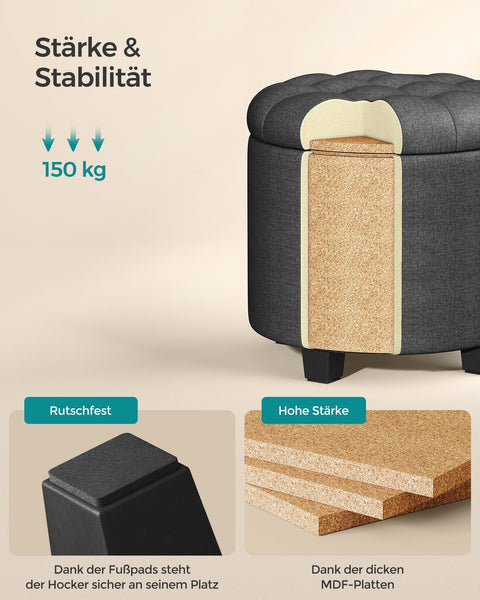 Rootz Upholstered Stool - Ottoman - Footrest - MDF & Imitation Linen - High Resilience Foam - 45cm x 45cm x 44.5cm