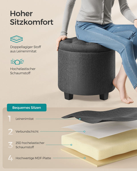 Rootz Upholstered Stool - Ottoman - Footrest - MDF & Imitation Linen - High Resilience Foam - 45cm x 45cm x 44.5cm