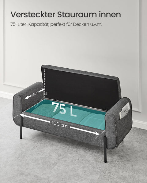 Rootz Storage Stool - Ottoman - Armchair - Slate Gray - Solid Wood - Steel - Imitation Linen - 50cm x 127cm x 55cm
