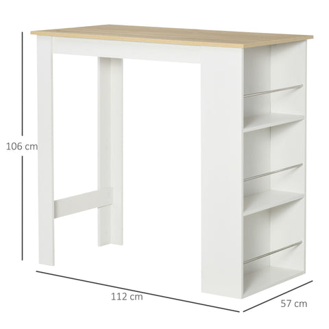 Rootz High Bar Table - Kitchen Table - Space-Saving Tables - 3 Shelves - 112L x 57W x 106H cm - Contemporary Design - Light Oak and White