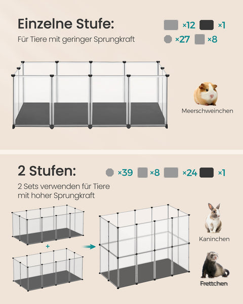 Rootz White Pet Playpen - Dog Enclosure - Puppy Fence - PP Plastic Panels - ABS Connectors - 125cm x 63cm x 42cm - Oxford Cloth Pad 124cm x 65cm