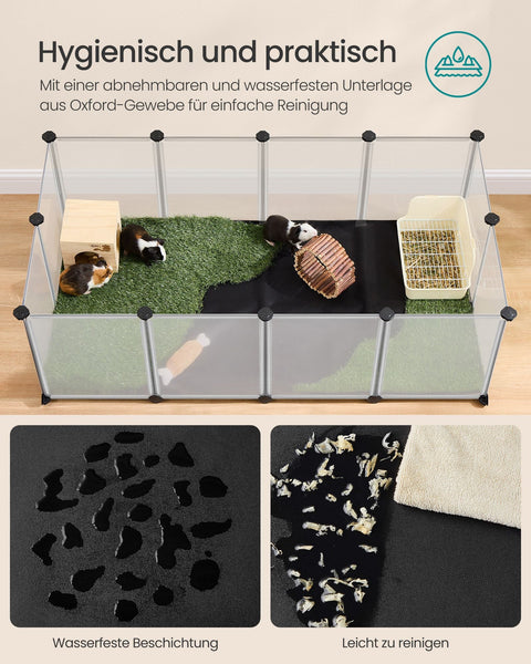 Rootz White Pet Playpen - Dog Enclosure - Puppy Fence - PP Plastic Panels - ABS Connectors - 125cm x 63cm x 42cm - Oxford Cloth Pad 124cm x 65cm