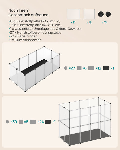 Rootz White Pet Playpen - Dog Enclosure - Puppy Fence - PP Plastic Panels - ABS Connectors - 125cm x 63cm x 42cm - Oxford Cloth Pad 124cm x 65cm