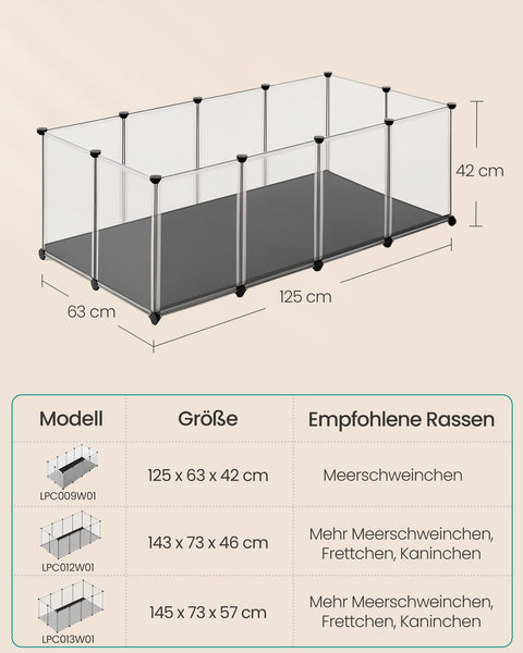 Rootz White Pet Playpen - Dog Enclosure - Puppy Fence - PP Plastic Panels - ABS Connectors - 125cm x 63cm x 42cm - Oxford Cloth Pad 124cm x 65cm