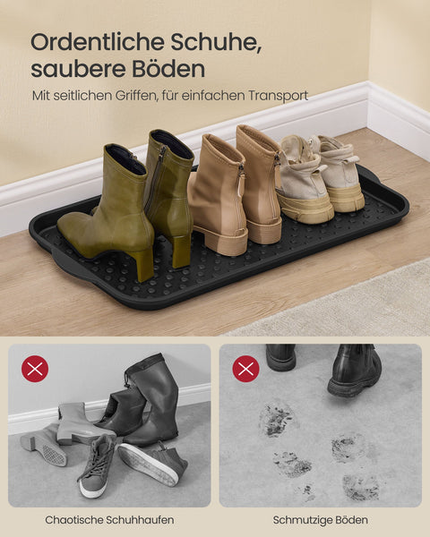 Rootz Set of 2 Shoe Drip Trays - Boot Trays - Raised Edge - PP Plastic - 36.5cm x 74.2cm x 3.2cm - Black