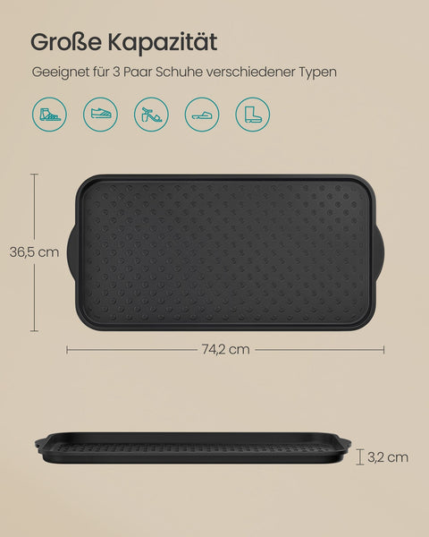 Rootz Set of 2 Shoe Drip Trays - Boot Trays - Raised Edge - PP Plastic - 36.5cm x 74.2cm x 3.2cm - Black