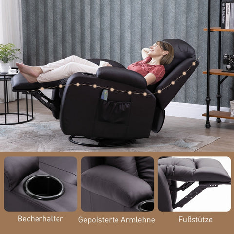 Rootz Massage Chair - Recliner Chair - Vibrating Recliner - Lumbar Support - Faux Leather - 85cm x 94cm x 104cm