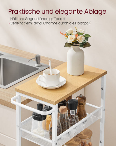 Rootz 5 Level Trolley - Rolling Cart - Utility Cart - Chipboard and Steel - 22cm x 45.4cm x 99.6cm - Oak White - 4.5kg - 25kg Capacity